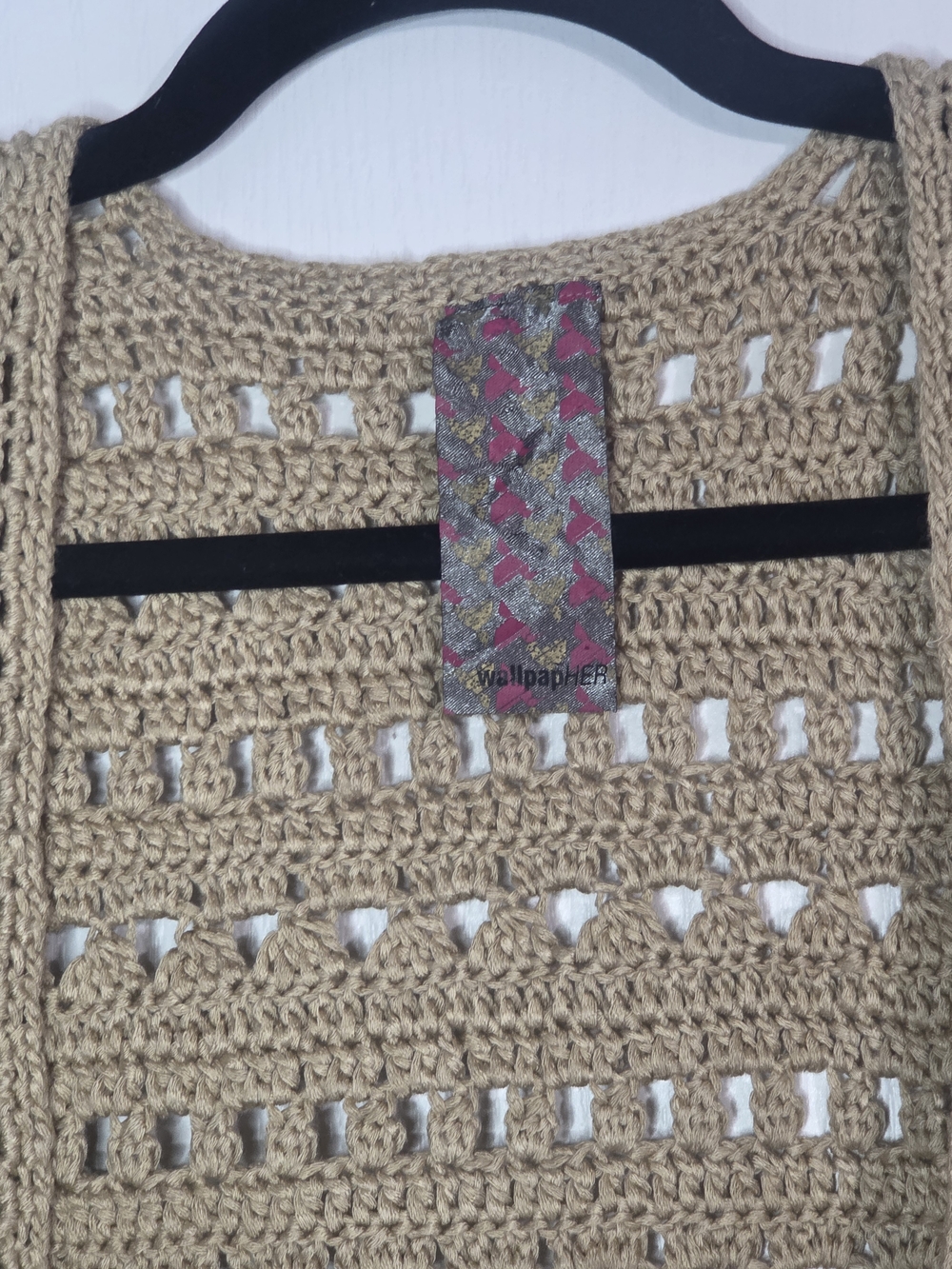 Boho Fringe Crochet Vest Tan Size Small - Picture 4 of 5